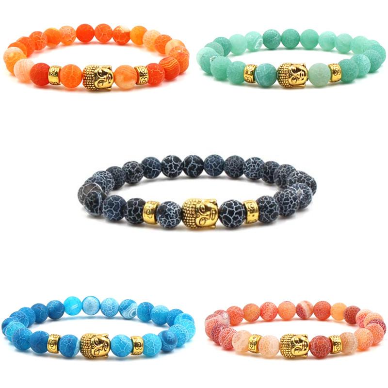 

New Gold Buddha Weathering Agate Bracelets Natural Stone Bracelets Elastic Bangles For Men & Women Yoga Bracelet