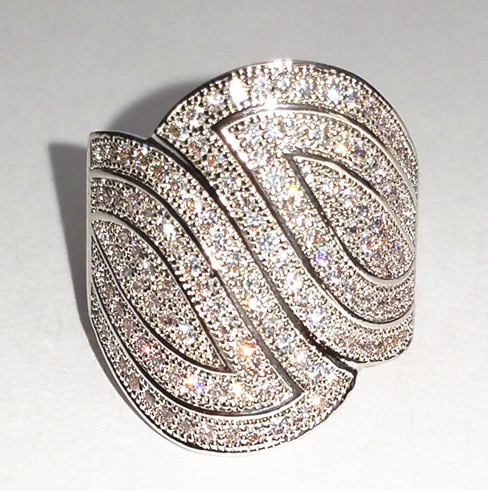 

choucong Pave set 100PCS Stone 5A Zircon stone 10KT White Gold Filled Wedding Band Ring For Women Sz 5-11 Gift