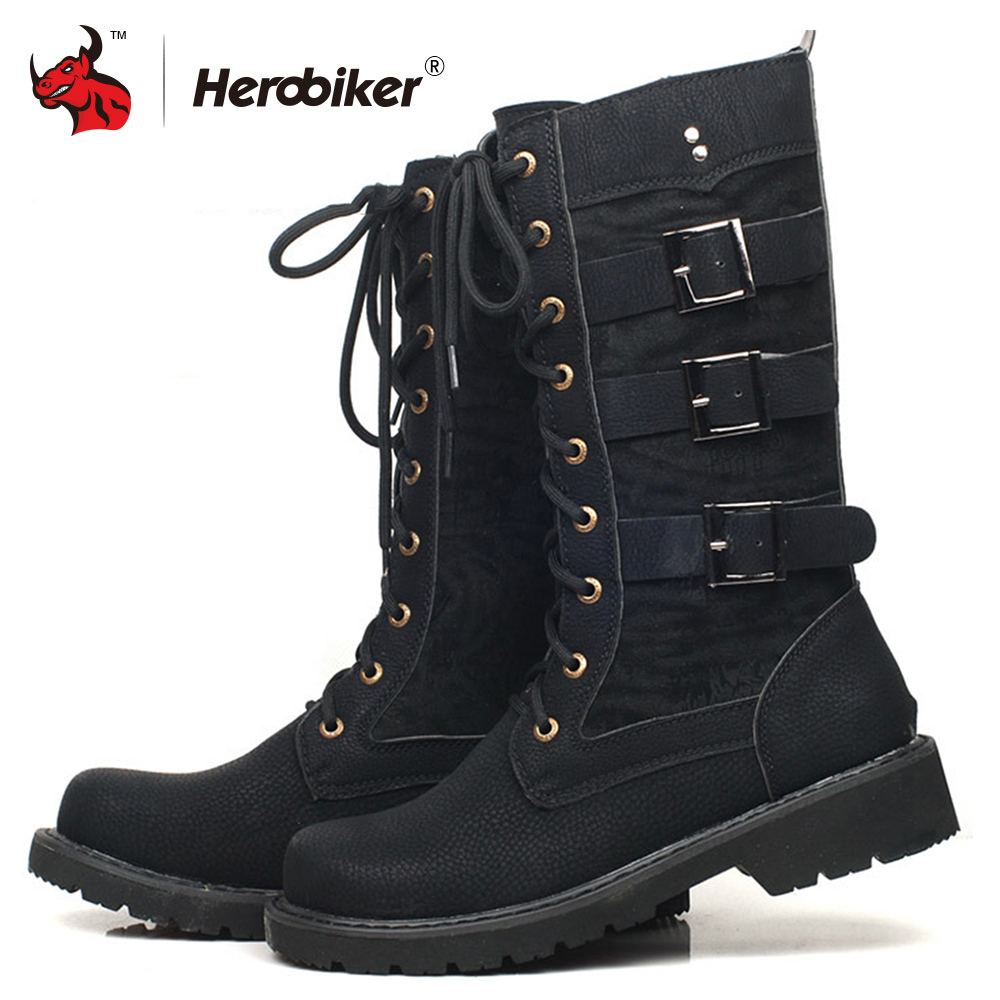 

HEROBIKER Motorcycle Boots Men Motocross Boots Moto Protective Shoes Retro Artificial Leather Motorbike Riding Accessories