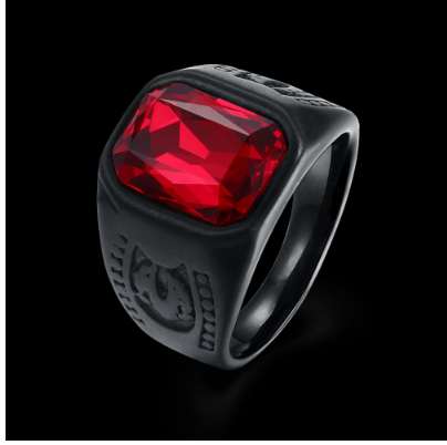 

Black Stainless Steel Men Ring Big Statement Geometry Stone Finger Ring Male Hip Hop Party Jewelry Size 7-10