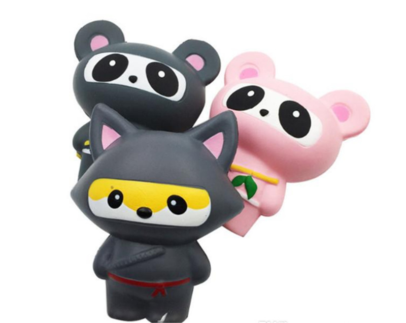 

Squishy Ninja Panda Fox Pink Gray the Simulation Animal PU Slow rebound Jumbo kawaii pendant Staps Charm decompression Squishies toys