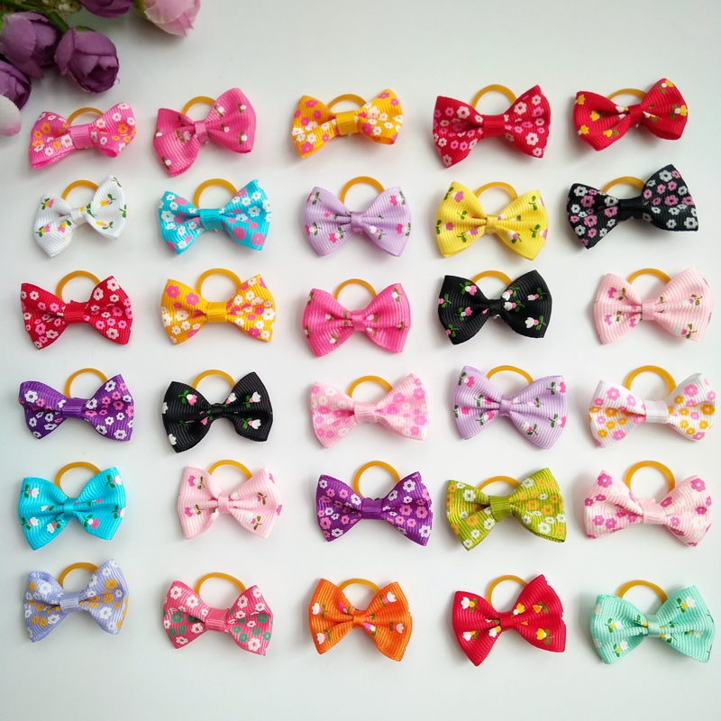 

100pcs 1.4inch Handmade Pet Products Dog Grooming Bows Dog Hair Accessories Pet Hair Tie Dog Bow Hairs rubber bands wholesale