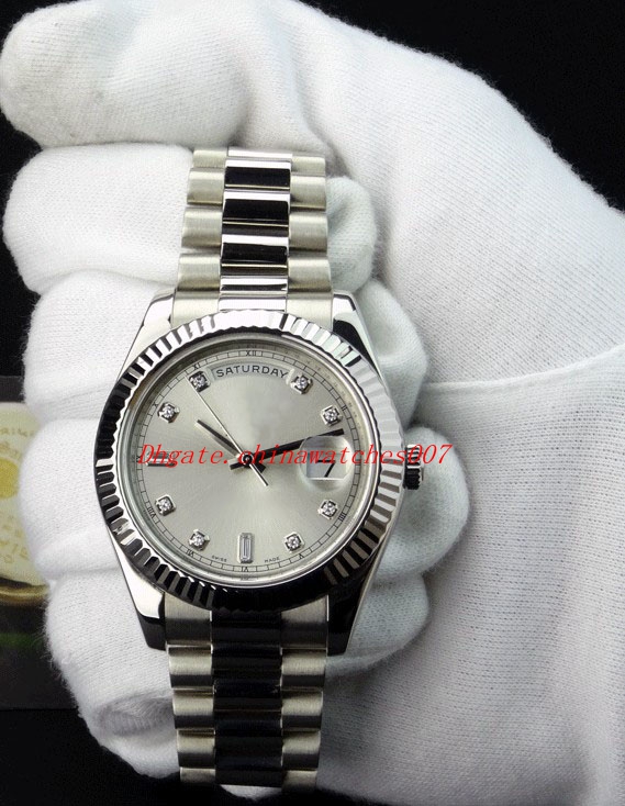 

Free gift box Factory Supplier Luxury 36mm Platinum Day PRESIDENT Silver Diamond Dial 218239 Automatic White Date Mens Watches Watch