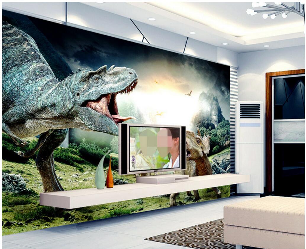 

3d wallpaper custom photo mural Primitive mountain meadow dinosaur howling Home decor Background wall 3d wall murals wallpaper for walls 3 d, Green