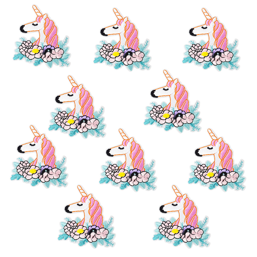 

Sew Embroidery Patch for Clothing Iron on Applique Animal Stripe Patch for Children Jacket Cartoon Unicorn Accessories 10 PCS, Black