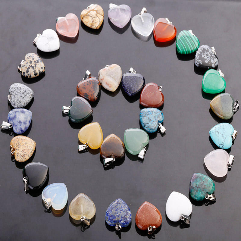 

Hot fubaoying Heart Shape Love Gem Stone Mixed Pendants Loose Beads for Bracelets and Necklace Charms DIY Jewelry for Women Gift free