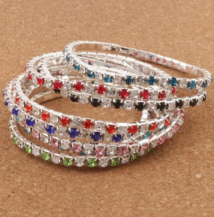 

Low Price Hot Sell 16Colors 3Length Colorful Spring 1-Row 2-Row Rhinestone Crystal Bracelets Tennis Bracelet Hot Sell Jewelry Fashion