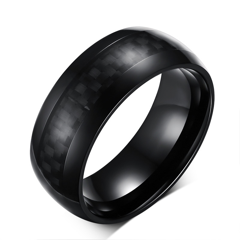 Wedding Ring 8mm Black Color 316L Stainless Steel Ring with black carbon fiber inlaid for men and woman Size 7-12 Hot sale in USA and Europ