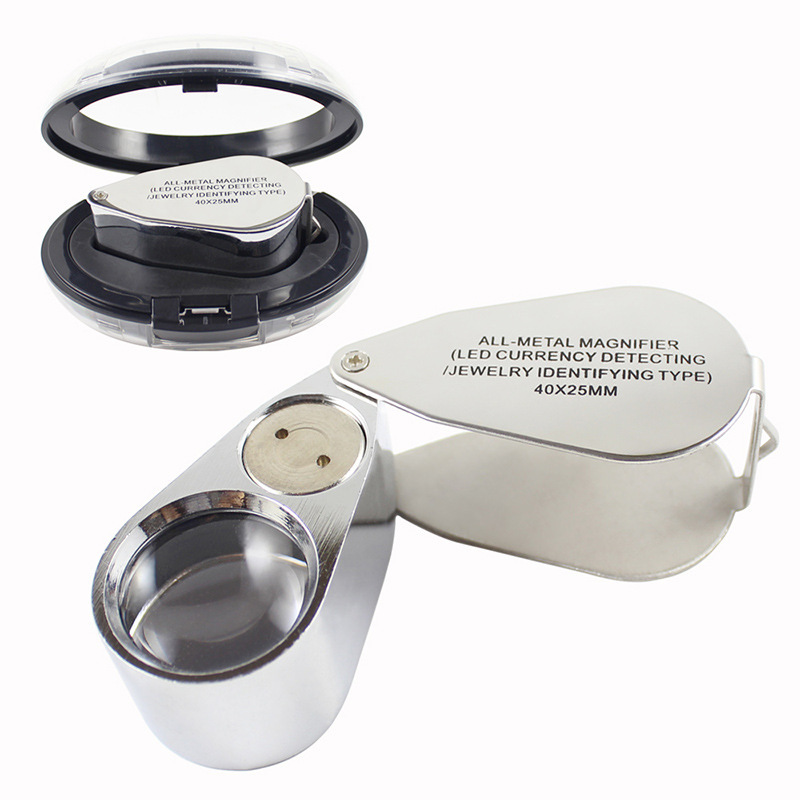 

40X 25mm Led +UV Light Metal Foldable Jewelry Magnifier Microscope Magnifying Glass Loupe 9890 LED Currency Detecting Jewelry Identifying