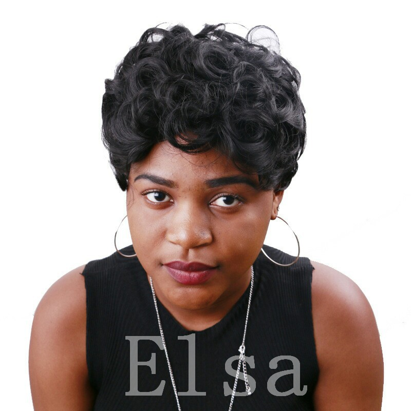 

Brazilian Hair Bob Wig for Women can be washed and curled Black Short Wavy Hair Wig Human Hair Wig, Natural color