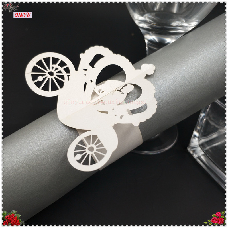 

100PCS Wedding Car Shaped Napkin Rings Pearlscent Paper Cards Towel Buckle Serviette Table Decoration 7ZSH884