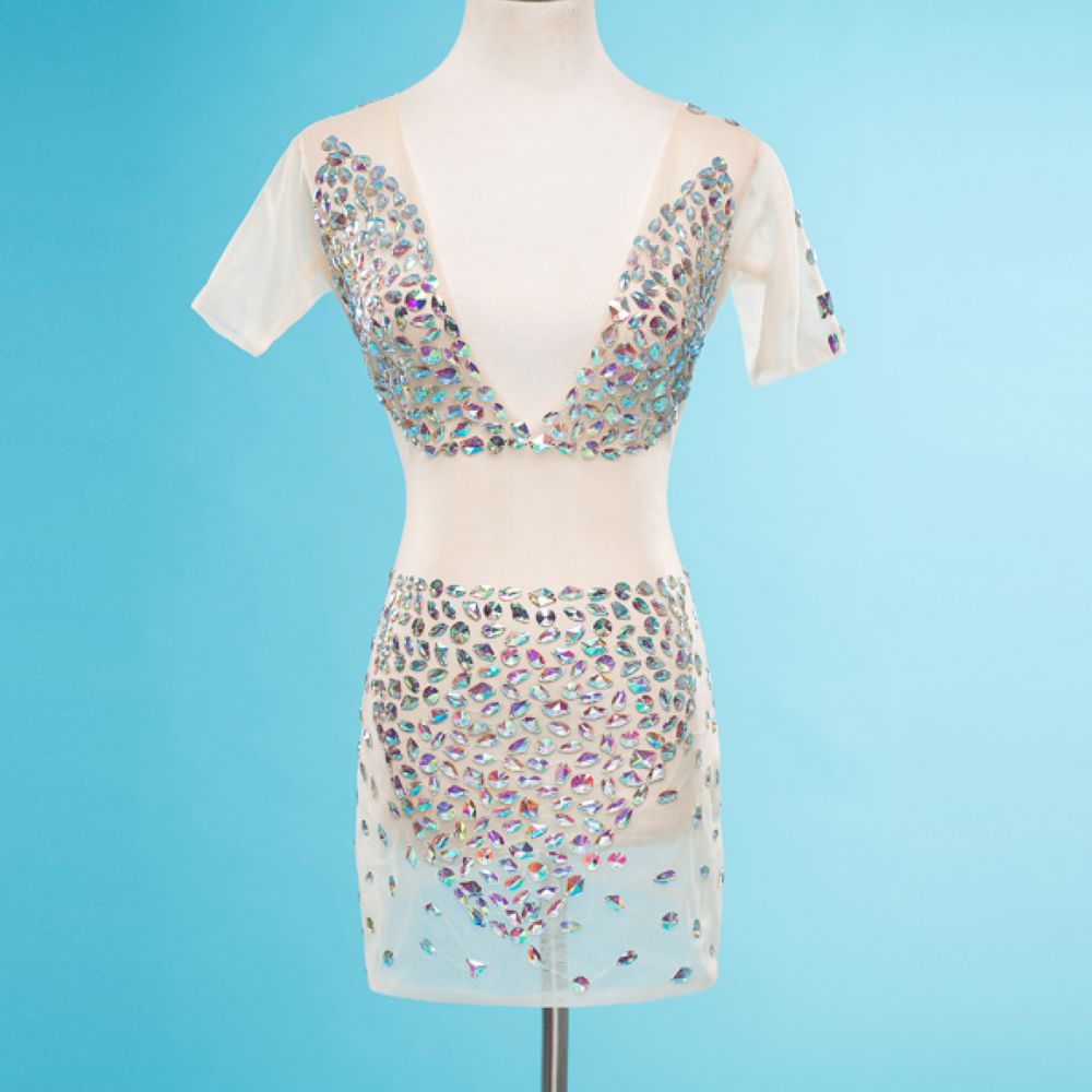 

2018 Luxury Women Runway Dresses Exquisite Sexy Party Night Club Dress F510 Mesh Material 5 Colors with Rhinestones Deep V Neck, Black