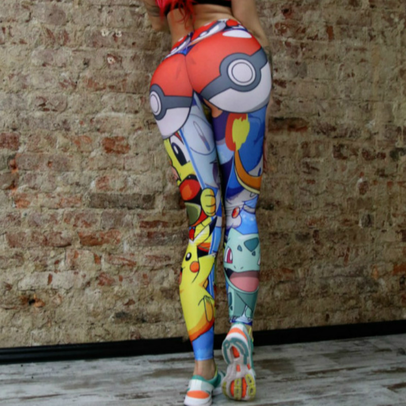 

BONJEAN Women Cartoon GO Leggings For Fitness Legging High Waist Slim Elastic Girls Leggins Bodybuilding Pants