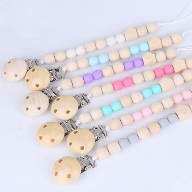 Baby Pacifier Clip Chain Wooden Holder Chupetas Soother Pacifier Clips Leash Strap Nipple Holder For Infant Feeding-image-432184291