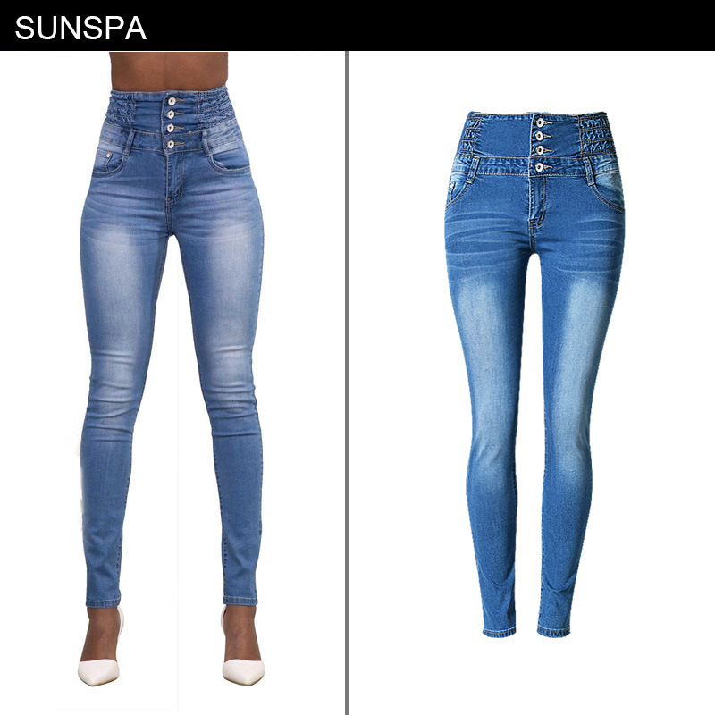 

SUNSPA Jeans for Women Jeans Woman High Elastic plus size Stretch female washed denim skinny pencil pants, Blue