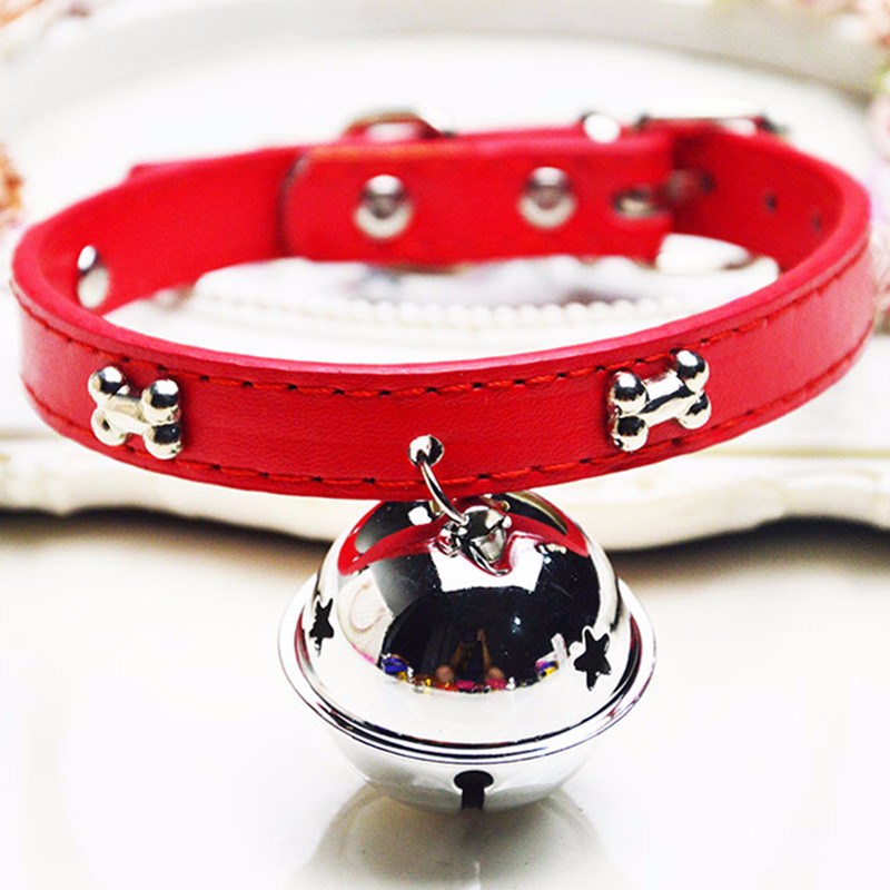 

Puppy Dogs Collar Bell PU Leather Cat Supply Collars Pet Neck Strap Bone with big bell diameter 4cm pet dog cat accessories
