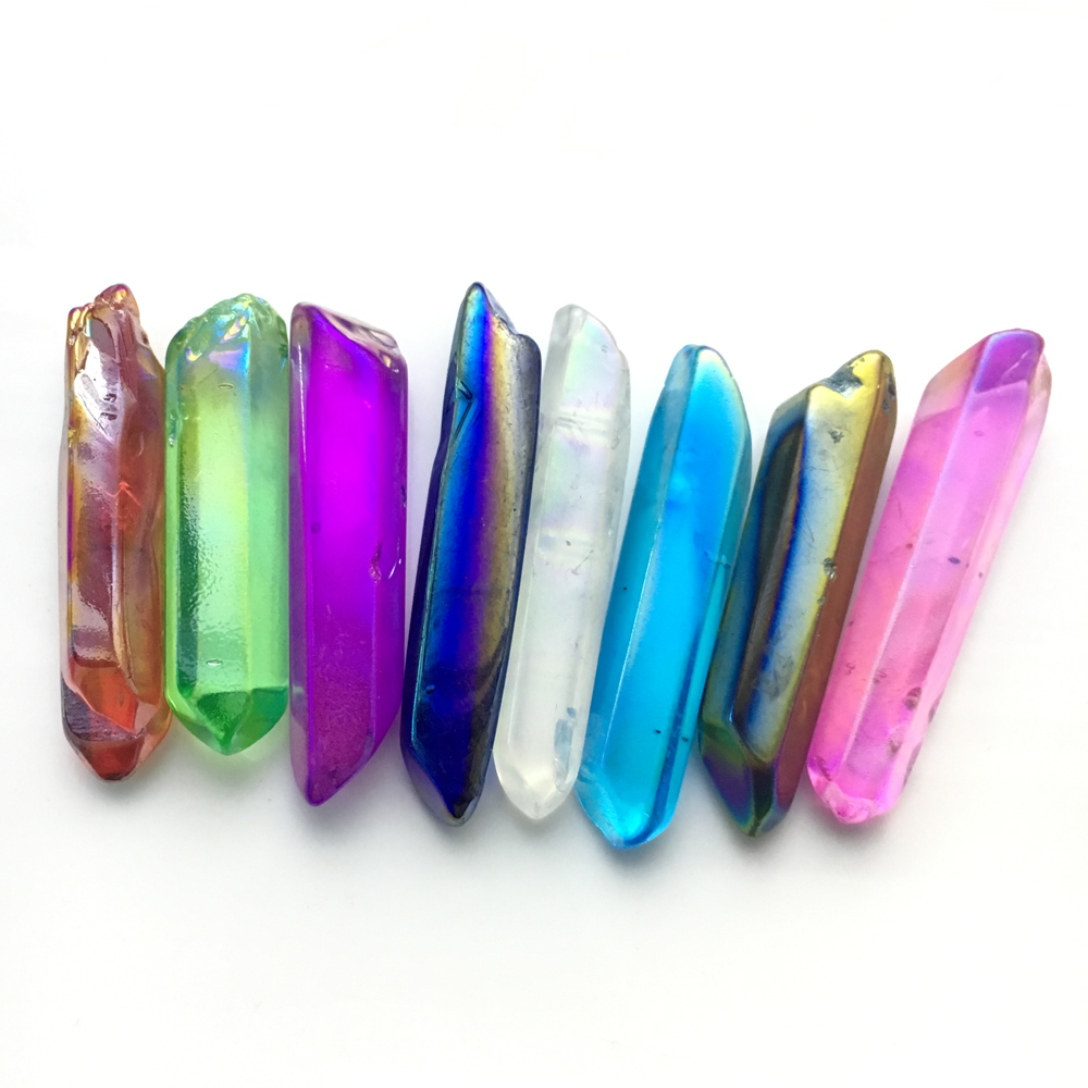 

DingSheng Holiday gift 10pcs Natural Aura Angel Wand Points Quartz Stone Raw Crystal Pendant Healing Titanium Tibetan DIY Jewelry Charms Crown