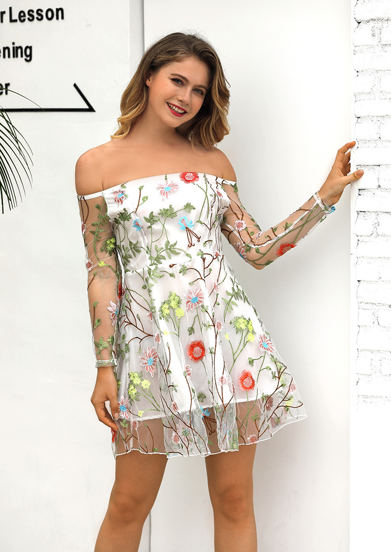 

Casual Dresses Womens Strapless Sexy Floral Embroidery Transparent Lace Female Summer Backless Evening Party, Black