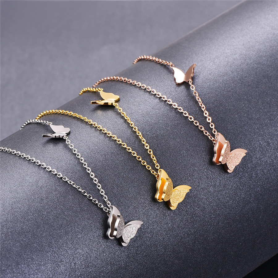 

Titanium Steel rose gold color Fashion Women Double Butterfly Pendant Necklace/Holiday Pendant Necklace For Her at Cheap Price