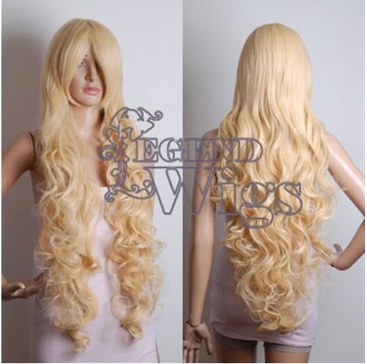 

Free shipping++++Extra Long 40" Curly Blonde Wavy Costume Party Cosplay Wig