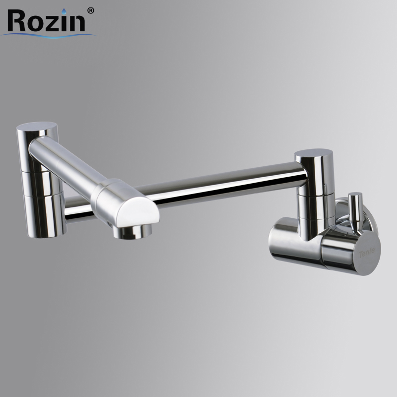 Wall Mount Chrome Brass Cold Water Bathroom Kitchen Faucet Single Handle Stretch Folding Kitchen Water Taps-image-409398165