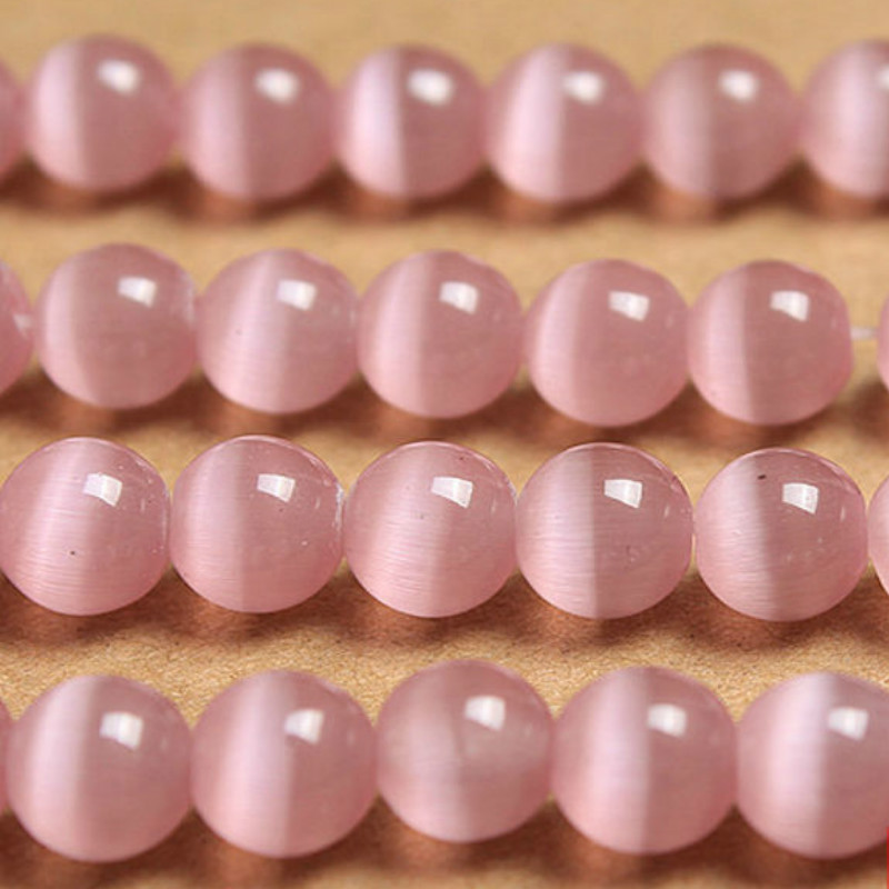 Perles en pierre de lune naturelle de 8mm, perles rondes en œil de chat rose opale, fil de 16 pouces, taille au choix 6 8 10 12 MM