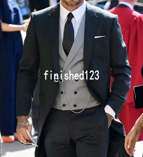 

Morning Style One Button Black Groom Tuxedos Peak Lapel Groomsmen Mens Wedding Business Prom Suits (Jacket+Pants+Vest+Tie) NO:1298, Same as image