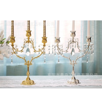

Metal 3 Arm Candelabra Holder Wedding Party Elegant Crystal Candle Holder Pretty Table Centerpiece Wedding Decoration Gold Silver 25CM