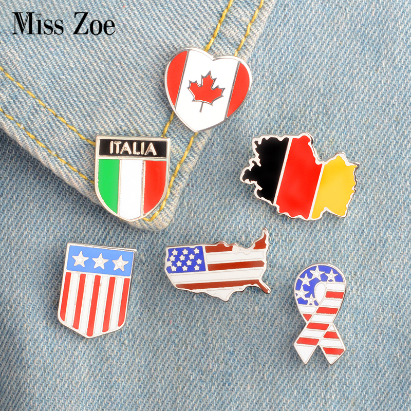 

Miss Zoe 6 stijlen Canada Duitsland USA Vlaggen emaille pin Sterren en strepen broches Gift Badge Button Revers sieraden Kleding Jeans cap t