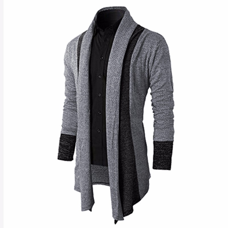 

2017 Brand Knitted Cardigans Sweater Men Shawl Collar Long Sleeve Open Front Pull Homme Casual Splicing Autumn Winter Knitwear, Dark grey