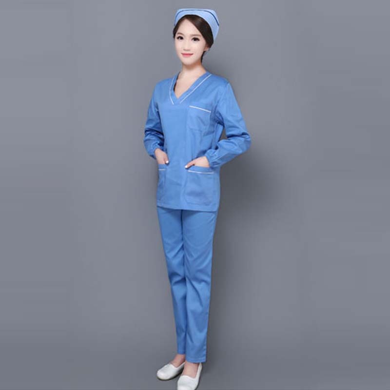 

Women Long Sleeve Workwear V-Neck Scrubs, Blue