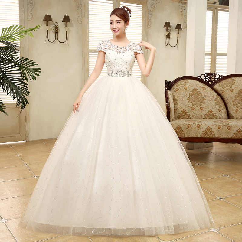 

Custom Size O-Neck Short Lace Sleeve Crystal Sashes Wedding Dress 2018 Cheap Summer Dresses Retail vestido de noiva, White