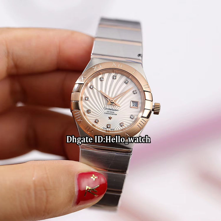 

27mm New Co-Axial Date 123.20.27.20.55.001White Diamond Dial Automatic Womens Watch Sapphire Two Tone Rose Gold Band Lady Watches, Omg-d20a