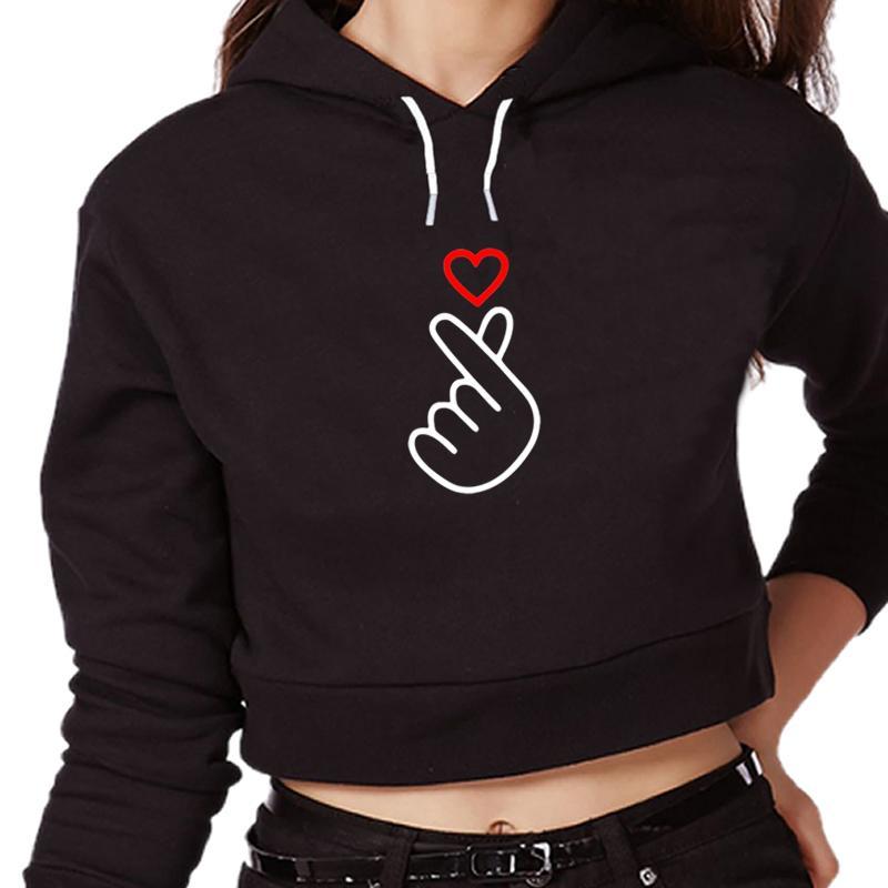 Hoodies Crop Top Women Fashion Finger Heart-shaped Print Tops Harajuku Female Funny Kawaii Hoodie Plus Size Tank Top 2018