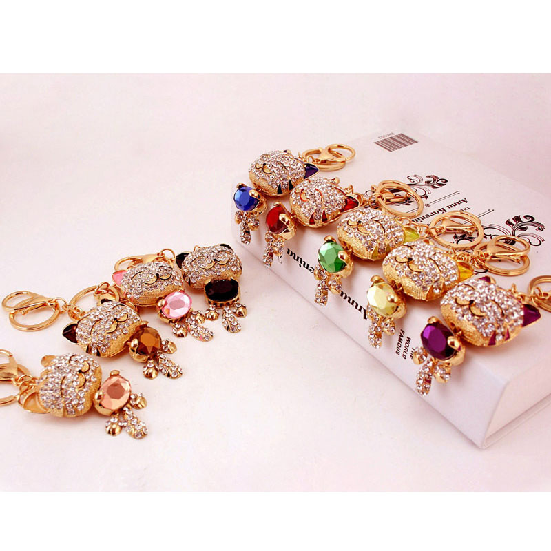 

Free Shipping New Design Crystal Lovely /Fortune Big Cat Keychain Keyring Bag/Purse Charm gift Real Gold Plated ,Alloy key Chain Key holder