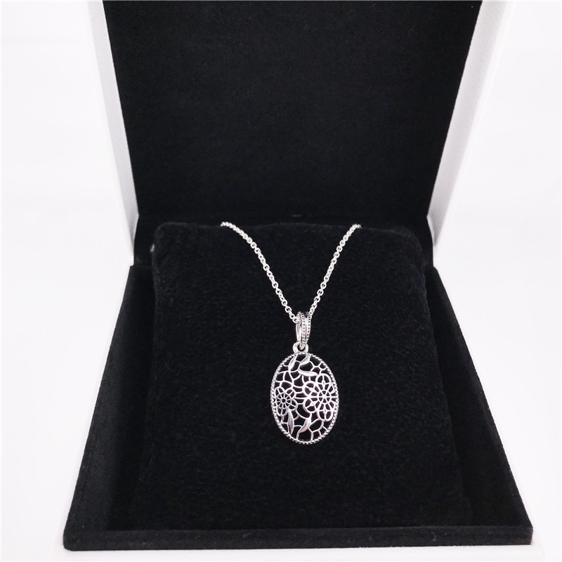 floral daisy lace necklace authentic 925 sterling silver with clear cubic zirconia diy fine jewelry 39038360 charm necklace-image-411212419