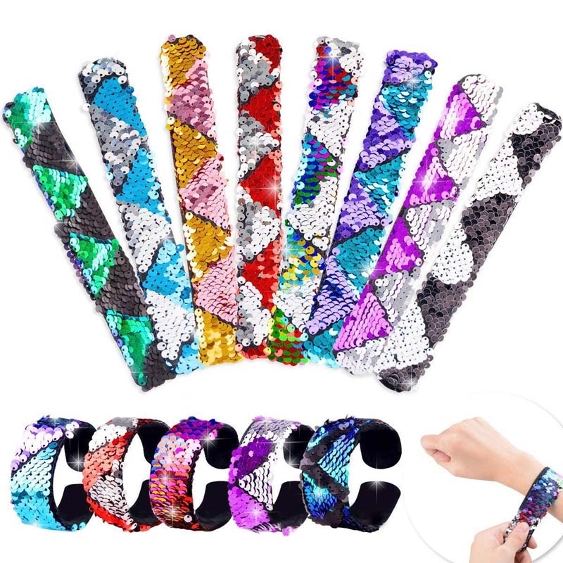 Nouvelle fille Slap Bracelets sirène paillettes bracelet Double couleurs paillettes Slap Bracelet enfants fête faveurs 21 modèles en option Kids1