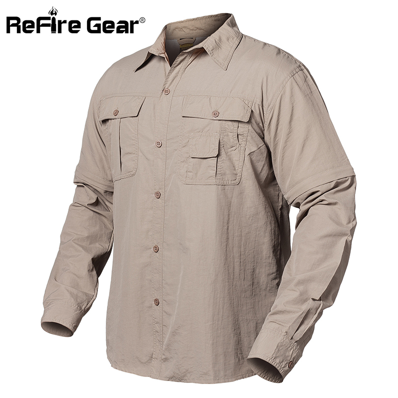 ReFire Gear Summer Army Tactical Shirt Men Quick Dry Pockets Cargo Military Shirt Spring Breathable Removable Long Sleeve Shirts D18102404