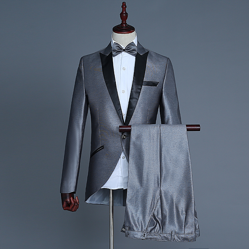 

New Fashion One Button Shiny Grey Groom Tuxedos Men Formal Suits Men Wear Wedding Prom Dinner Suits Custom Made(Jacket+Pants+Tie ) NO;805, Same as image
