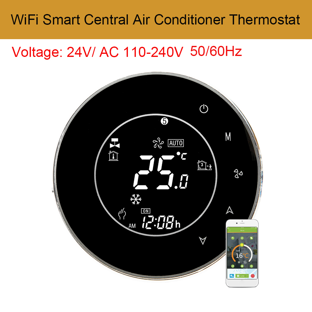 

Temperature Instruments AC110-240V WiFi Smart Central Air Conditioner Controller LCD Backlight Touchscreen 2 Pipe Programmable Thermostat