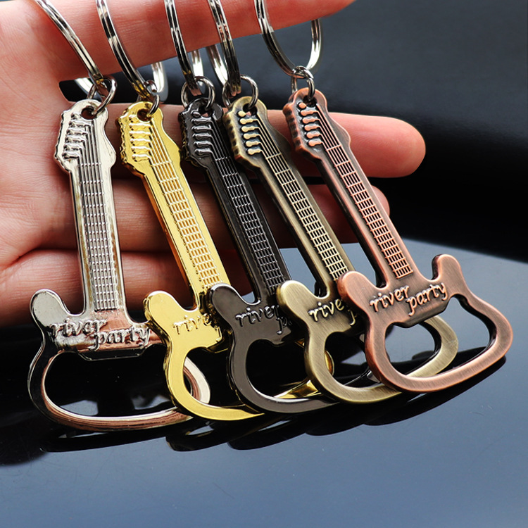 

Guitar Beer Bottle Opener Zinc Alloy Guitar Opener Keychains metal Guitar Keyring for men gift party use, Silver