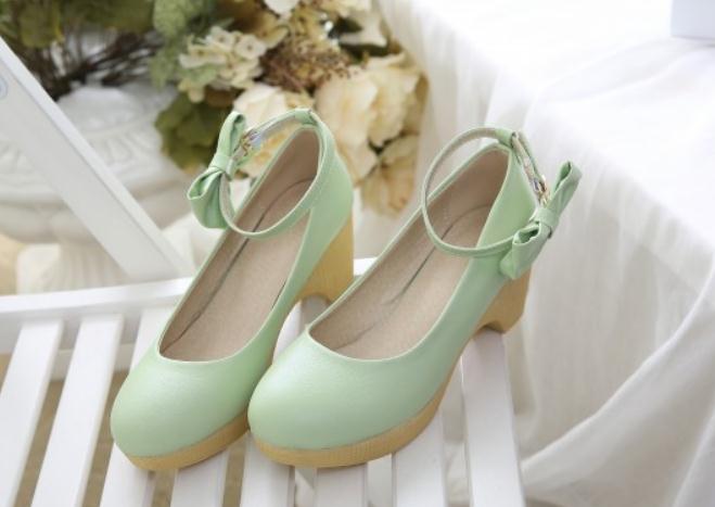 

Free send 2018 Spring new style Single shoes female bowknot Thick bottom waterproof table high heel shoes, Beige