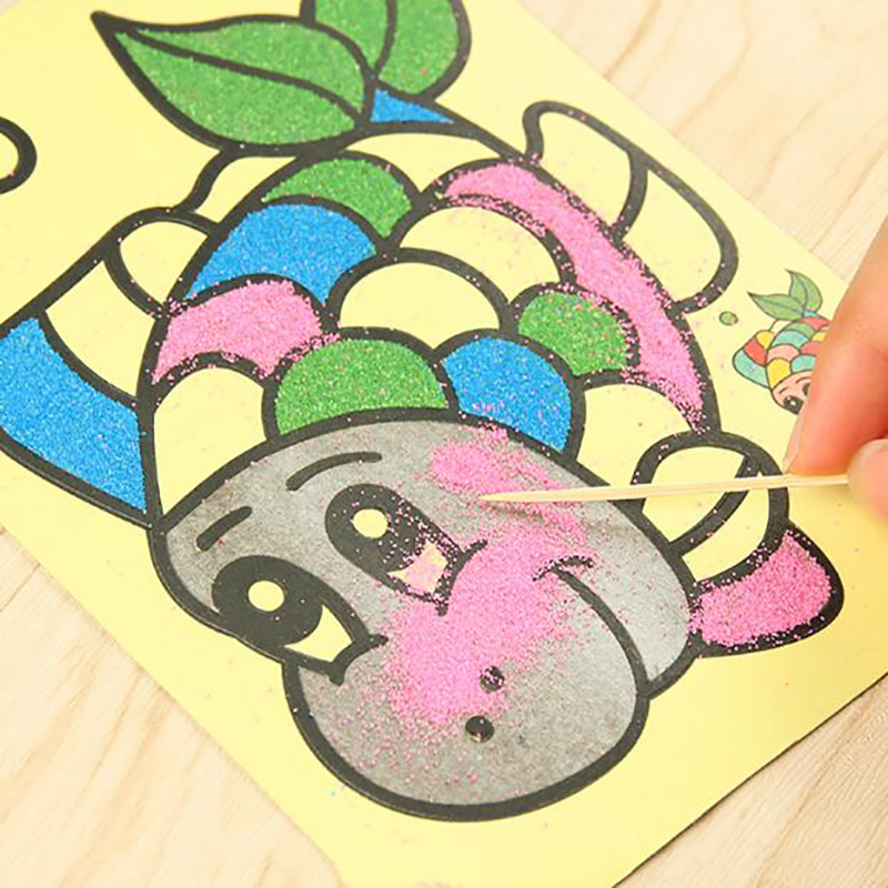 10pcs Kids DIY Color Sand Painting Art Creative Drawing Toys Sand Paper Craft PT