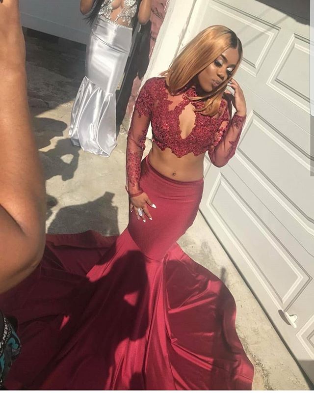

Burgundy 2 Piece Prom Dresses Sheer Long Sleeve Formal Dresses Keyhole Front Sexy Graduation Dresses Sequins Shiny Prom Gowns, Light sky blue