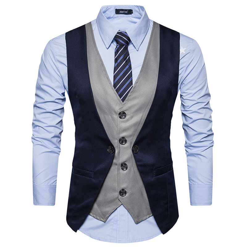 High Grade Hommes Marié Gilets 2018 Marque De Mode Faux Deux Pièce Patch Gilet Occasionnel Mince Social Costume De Mariage Gilet Marié Plus la ta