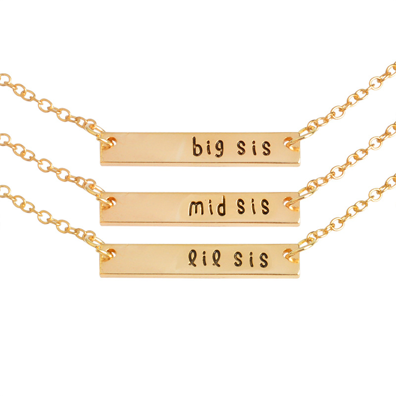 

30pcs Gold/Silver Bar Necklace with Letter Big Middle Littler Sister Chain Necklace Jewelry for Love Sister Gift