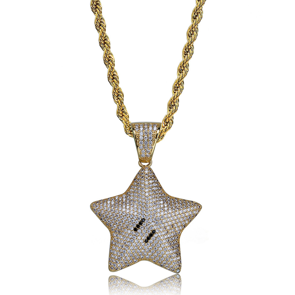 

Hip Hop Brass Gold Silver Color Iced Out Micro Pave CZ Cartoon Star Pendant Necklace Charms For Men