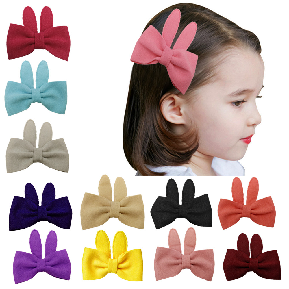 

Girls Bunny Ears Bow Hair Clip Hair Barrettes Rabbit Ear Pretty Cute Classic Head Wear Headdress Hair Accessories, Yellow
