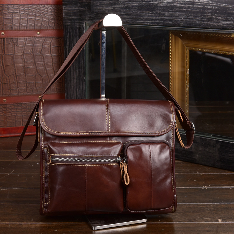 

Men's Genuine Cowhide Leather Shoulder Bag Quality Messenger Causal Crossbody Handbag For Men Leisure travel sports Briefcase Bags, Brown