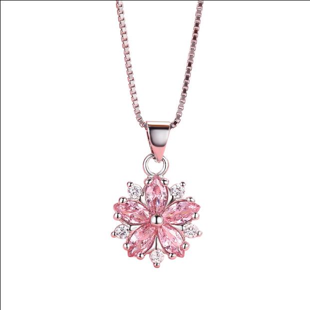 

S925 pure silver necklace female south Korean literary powder cherry blossom brief paragraph clavicle sterling silver pendant chain contract